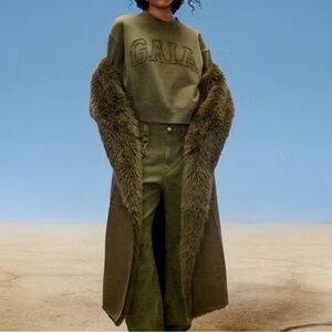 NWT Gap x Cult Gaia vegan suede wrap olive green coat Size Small